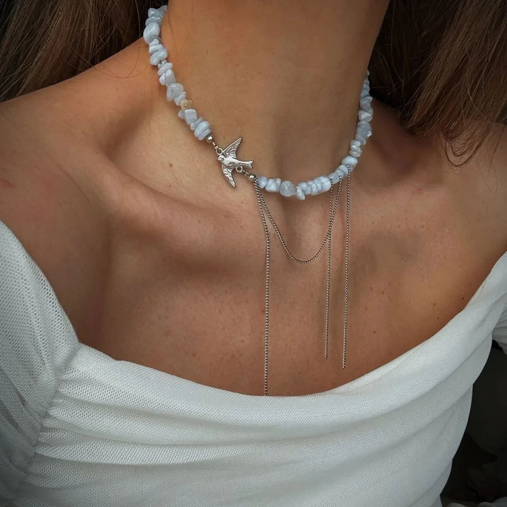 Blue Stone Tassel Necklace
