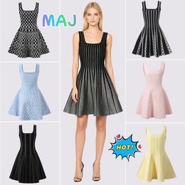 Sleeveless Square Neck Knit A Line Mini Dress